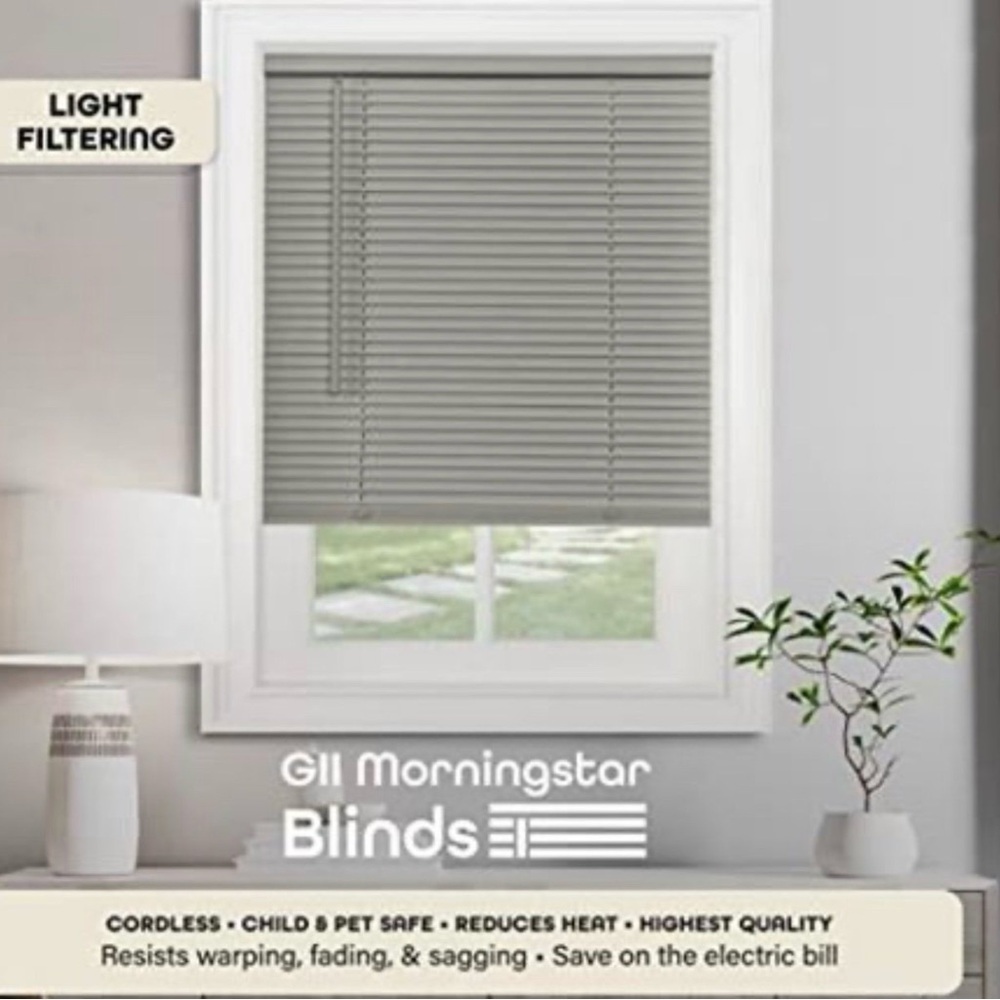 Cordless Light Filtering Mini Blind - 32 Inch Width, 64 Inch Length, 1"
